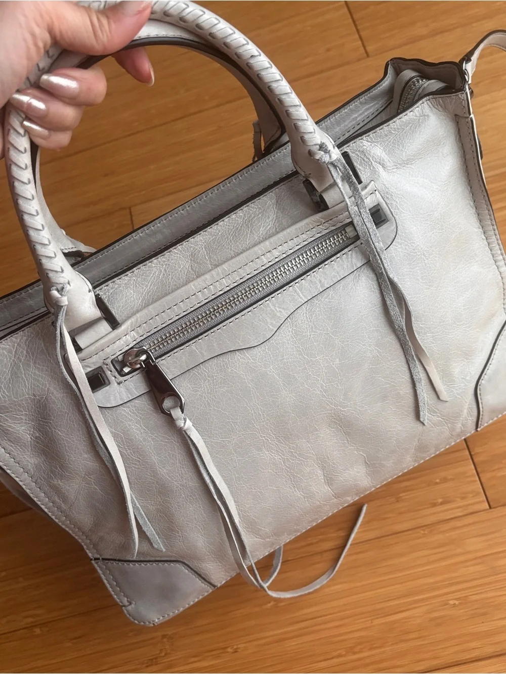 Rebecca Minkoff regan putty gray leather satchel purse new